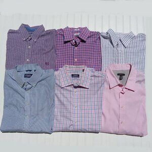 Long Sleeve Dress Shirts Mens XL LOT OF 6 Chaps Izod Modern Fit Assorted Plaid